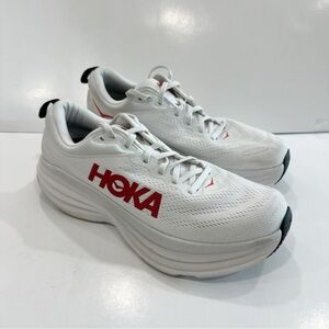 Hoka One One White Red Athletic Shoes with Maximalist Cushioning